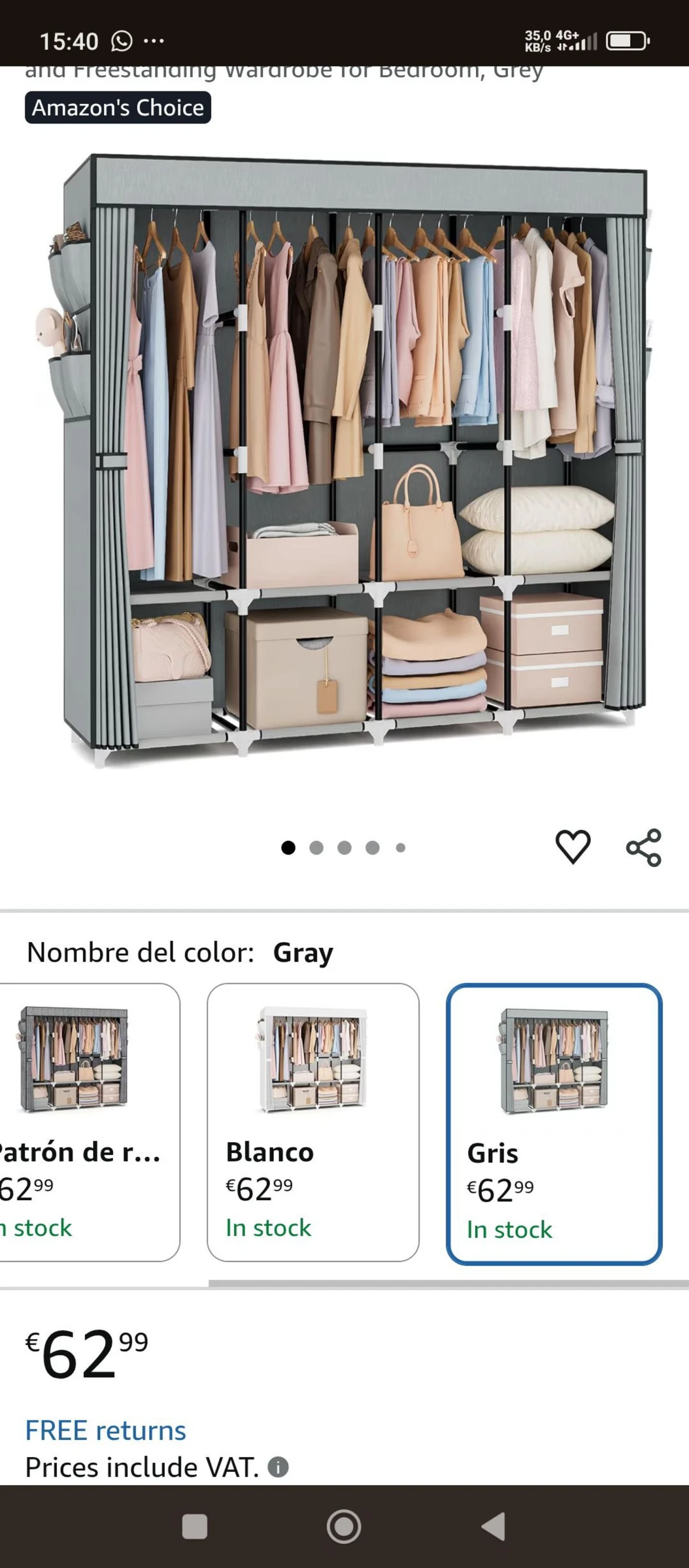 Armario Tela Plegable XXL 170x167cm Gris – photo 5